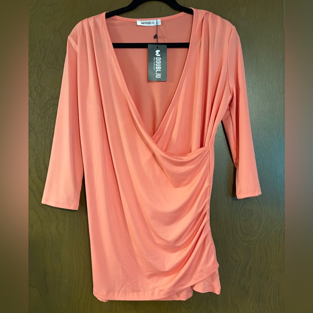 Doublju Women's Coral Drape Blouse